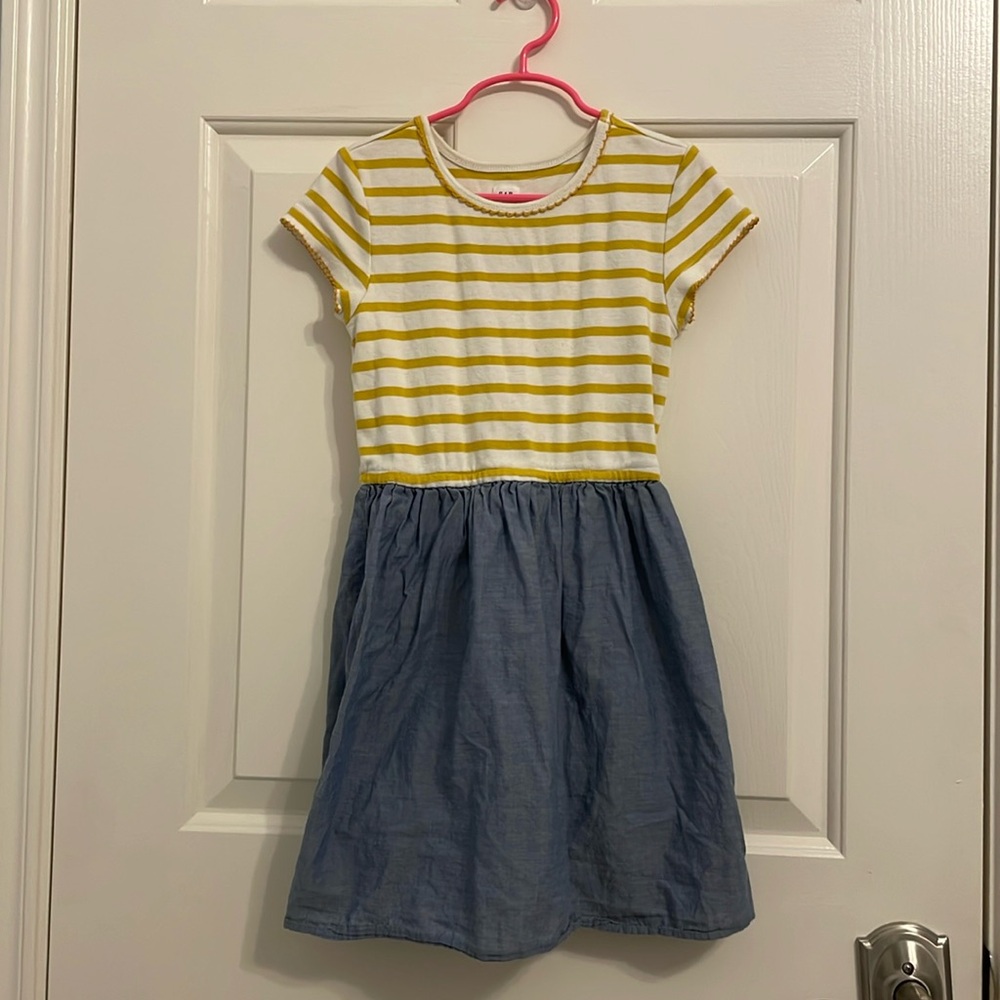 Gap Kids 100% Cotton Yellow Striped Short Sleeved Blue Summer Dress Size M (8)